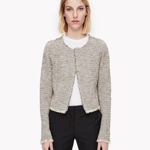 Theory Ualana Comprised Tweed Blazer Jacket Grey Size 2 - Picture 1 of 9
